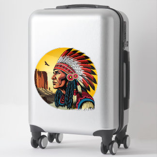 Native American Chief on wild Landscape Sunset Sticker