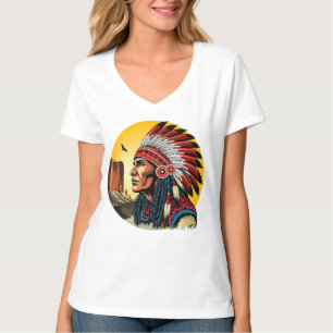 Native American Chief on wild Landscape Sunset T-Shirt