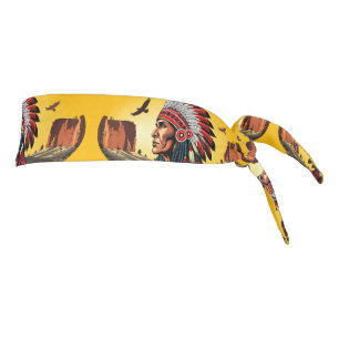 Native American Chief on wild Landscape Sunset Tie Headband