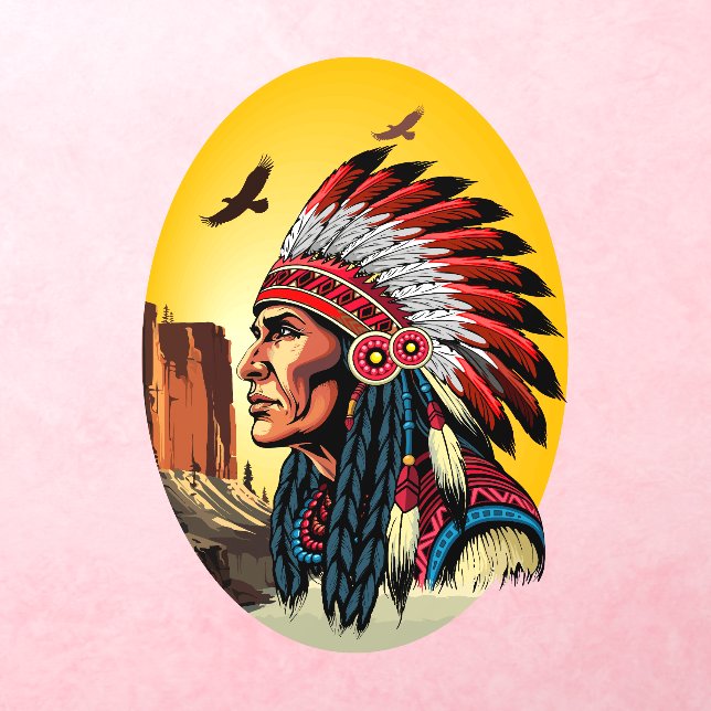 Native American Chief on wild Landscape Sunset Wall Decal (Insitu 3)