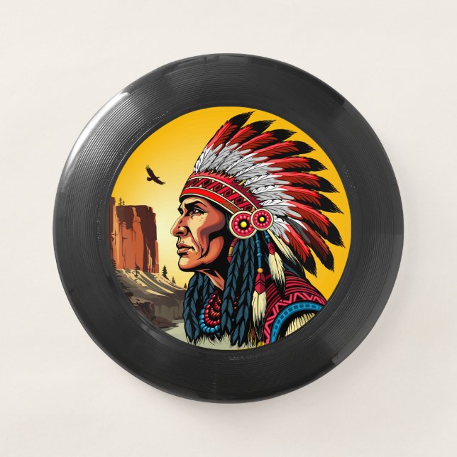 Native American Chief on wild Landscape Sunset Wham-O Frisbee (Front)