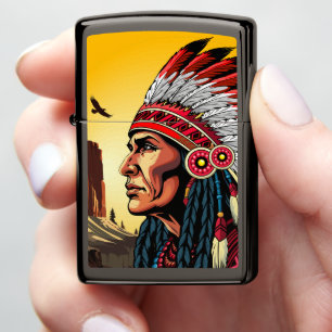 Native American Chief on wild Landscape Sunset Zippo Lighter