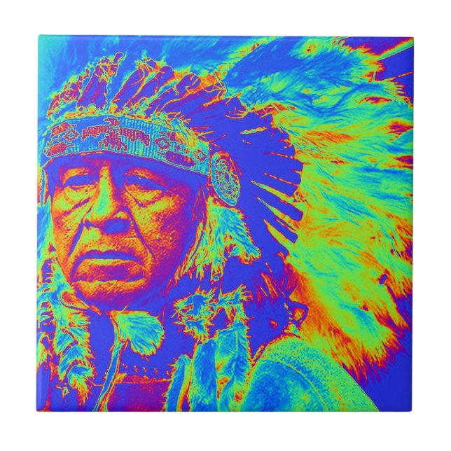 Native American Chief Pop Art Ceramic Tile (Front)