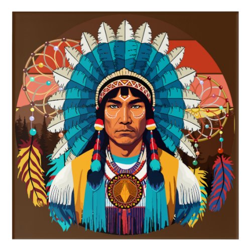 Native American Chief Powerful Portrait Acrylic Print