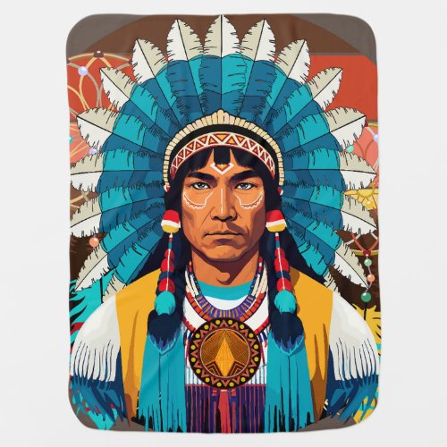 Native American Chief Powerful Portrait Baby Blanket