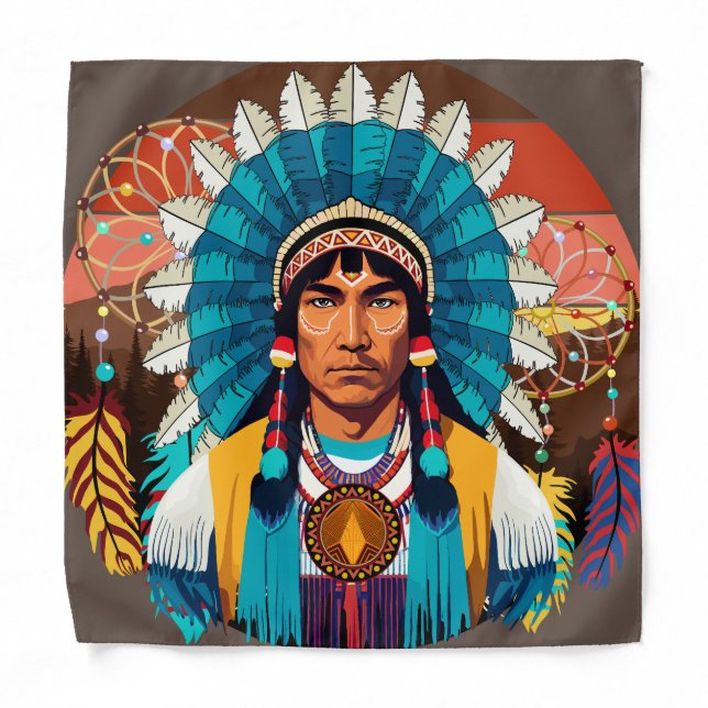 Native American Chief Powerful Portrait Bandana (Front)