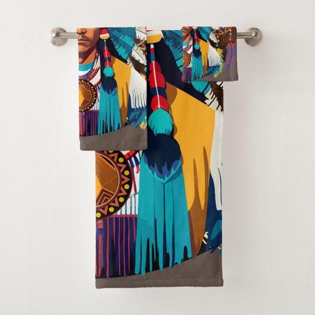Native American Chief Powerful Portrait Bath Towel Set (Insitu)