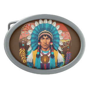 Native American Chief Powerful Portrait Belt Buckle