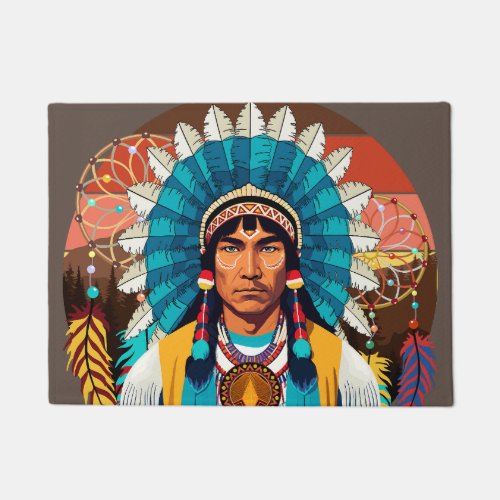 Native American Chief Powerful Portrait Doormat