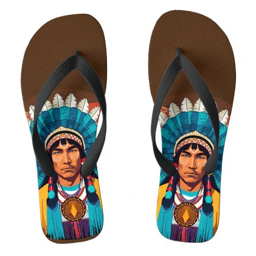 Native American Chief Powerful Portrait Flip Flops
