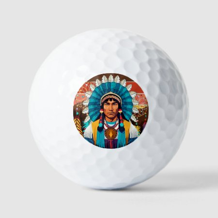Native American Chief Powerful Portrait Golf Balls