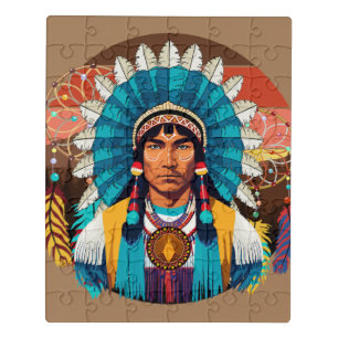 Native American Chief Powerful Portrait Jigsaw Puzzle