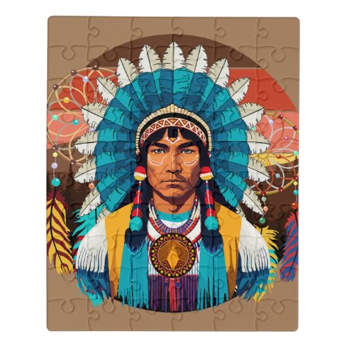 Native American Chief Powerful Portrait Jigsaw Puzzle