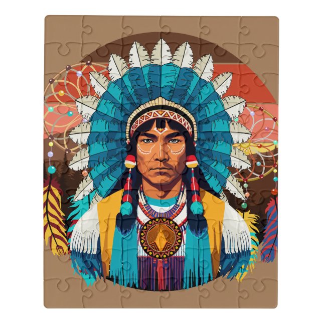 Native American Chief Powerful Portrait Jigsaw Puzzle (Puzzle Vertical)