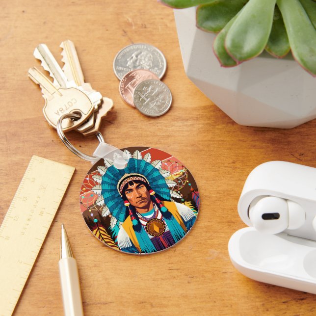 Native American Chief Powerful Portrait Keychain (Desk)