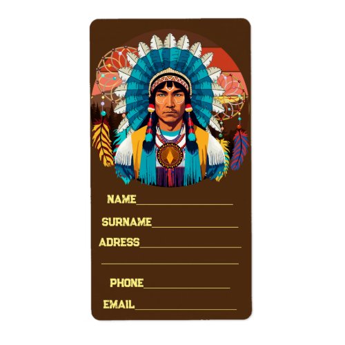 Native American Chief Powerful Portrait Label