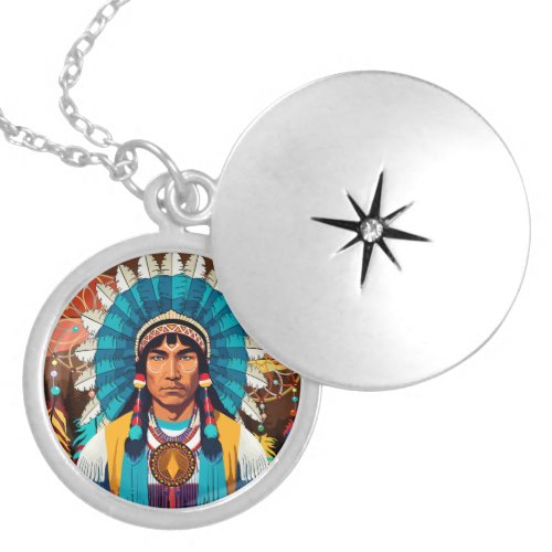 Native American Chief Powerful Portrait Locket Necklace