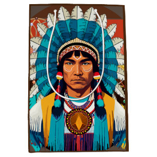 Native American Chief Powerful Portrait Medium Gift Bag