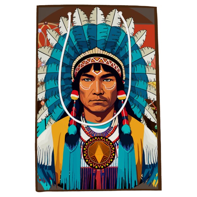 Native American Chief Powerful Portrait Medium Gift Bag (Front)