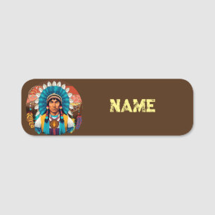 Native American Chief Powerful Portrait Name Tag