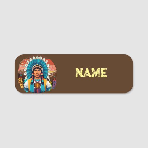 Native American Chief Powerful Portrait Name Tag
