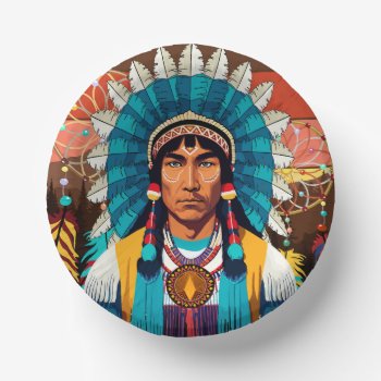 Native American Chief Powerful Portrait Paper Bowls by Bluedarkat at Zazzle