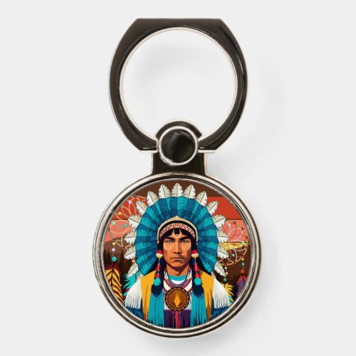 Native American Chief Powerful Portrait Phone Ring Stand
