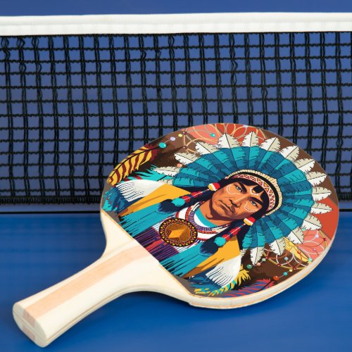 Native American Chief Powerful Portrait Ping Pong Paddle
