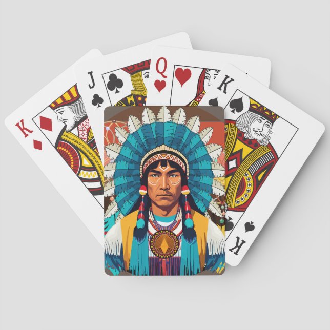 Native American Chief Powerful Portrait Poker Cards (Back)