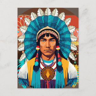 Native American Chief Powerful Portrait Postcard