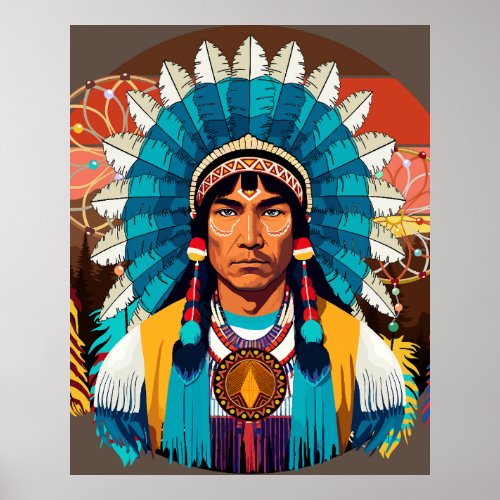 Native American Chief Powerful Portrait Poster