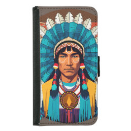 Native American Chief Powerful Portrait Samsung Galaxy S5 Wallet Case