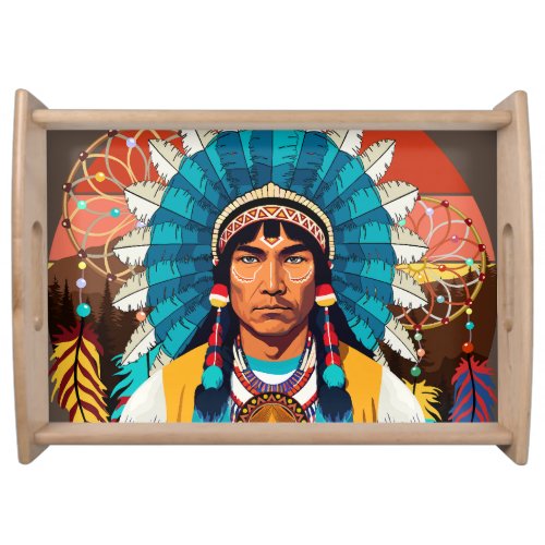 Native American Chief Powerful Portrait Serving Tray