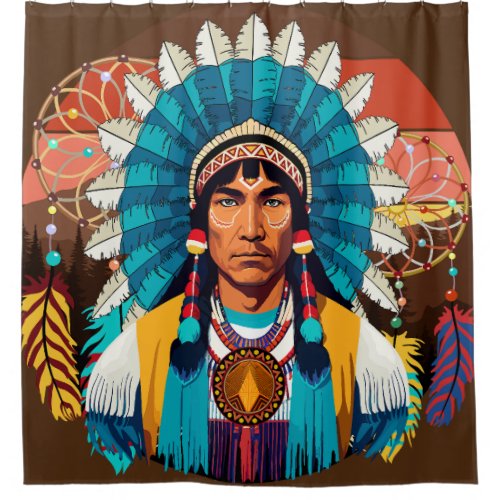 Native American Chief Powerful Portrait Shower Curtain