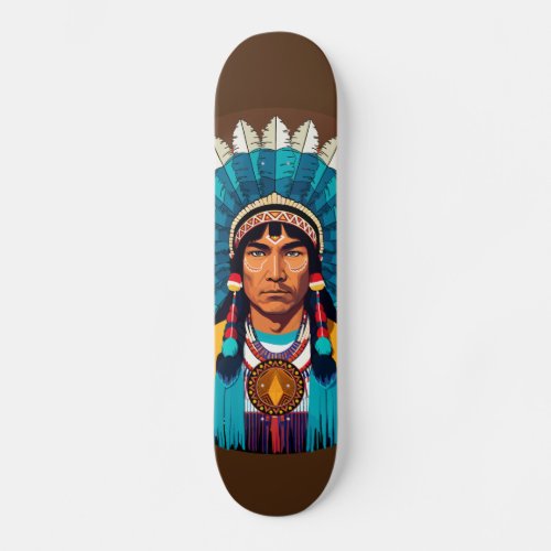 Native American Chief Powerful Portrait Skateboard