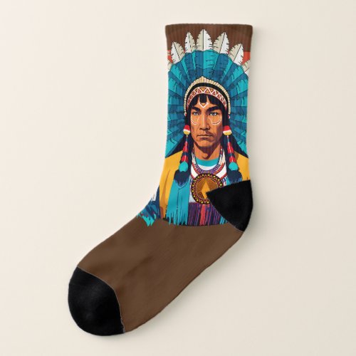 Native American Chief Powerful Portrait Socks