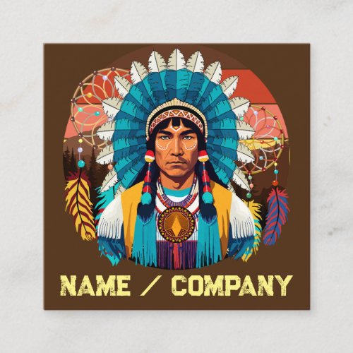 Native American Chief Powerful Portrait Square Business Card