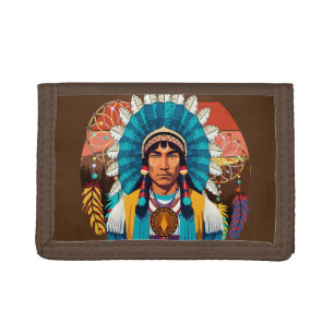 Native American Chief Powerful Portrait Tri-fold Wallet