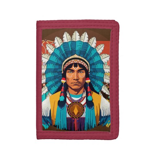 Native American Chief Powerful Portrait Trifold Wallet