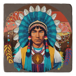 Native American Chief Powerful Portrait Trivet