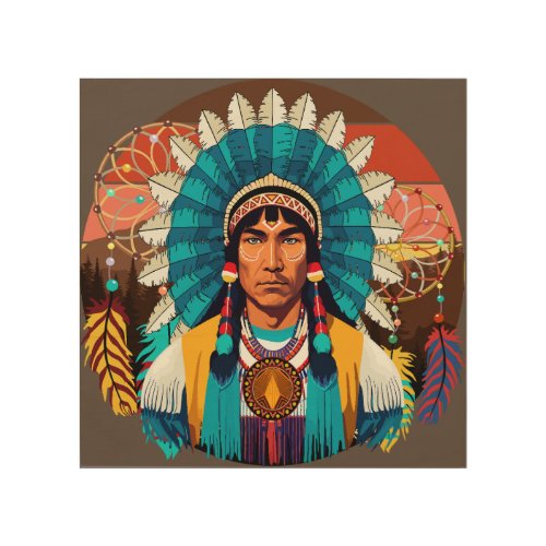 Native American Chief Powerful Portrait Wood Wall Art