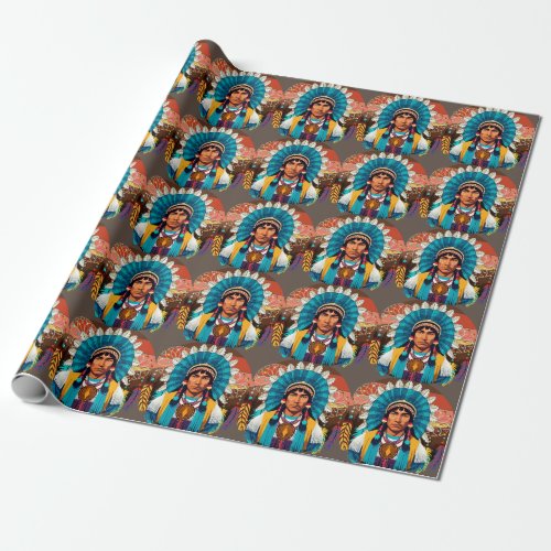 Native American Chief Powerful Portrait Wrapping Paper
