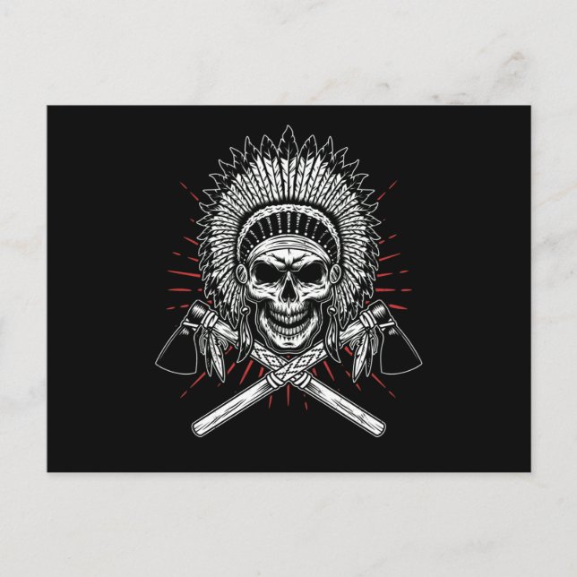 Native American Chief Skull Ax Postcard (Front)