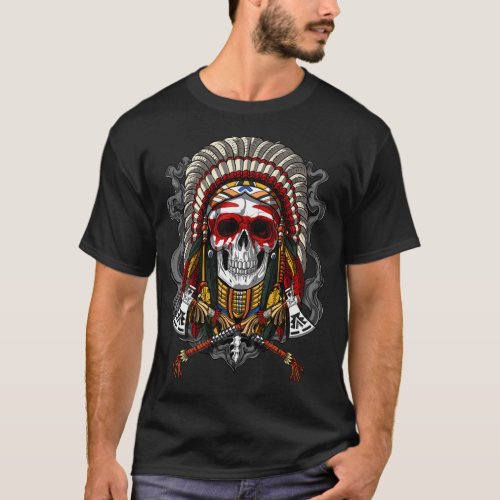 Native American Chief Skull Indian Headdress T_Shirt