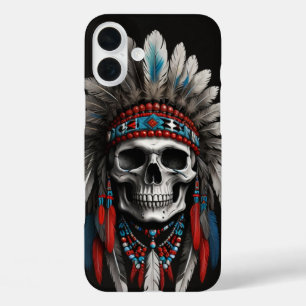 Native American Chief Skull with Headdress iPhone 16 Plus Case