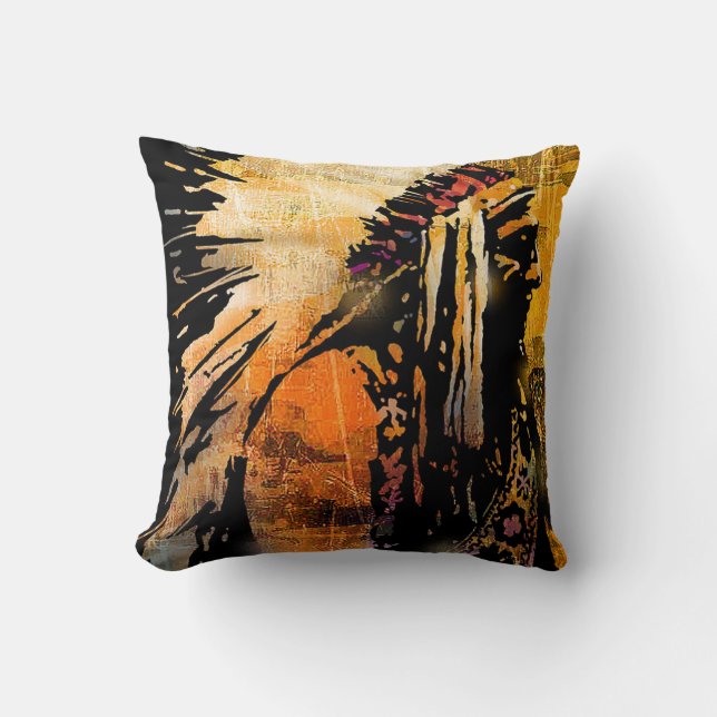 Native American Chief Throw Pillow (Front)