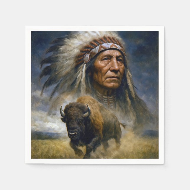 Native American Chief with Charging Buffalo Napkins (Front)
