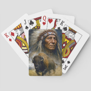 Native American Chief with Charging Buffalo Poker Cards