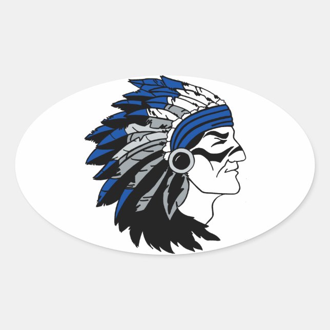 Native American Chief with Red Headress Oval Sticker (Front)