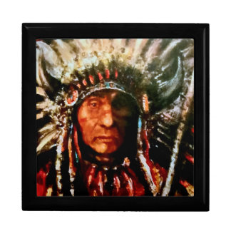 Native American Chief Wooden Jewelry Keepsake Box
